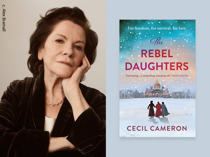 Portrait of Cecil Cameron alongside the book jacket 'Rebel Daughters'.