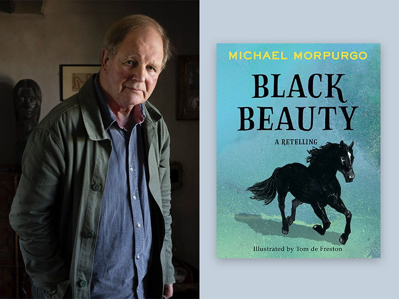 Award Winning Author Michael Morpurgo with the book jacket of his book 'Black Beauty'